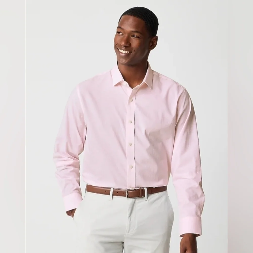 NWT J.Crew Wrinkle Free Long Sleeve Dress Shirt Size Small Pearl Pink Windowpane